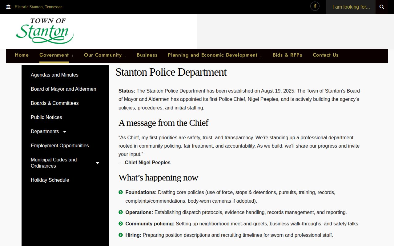 Stanton Police Department records access page for Haywood County arrest records