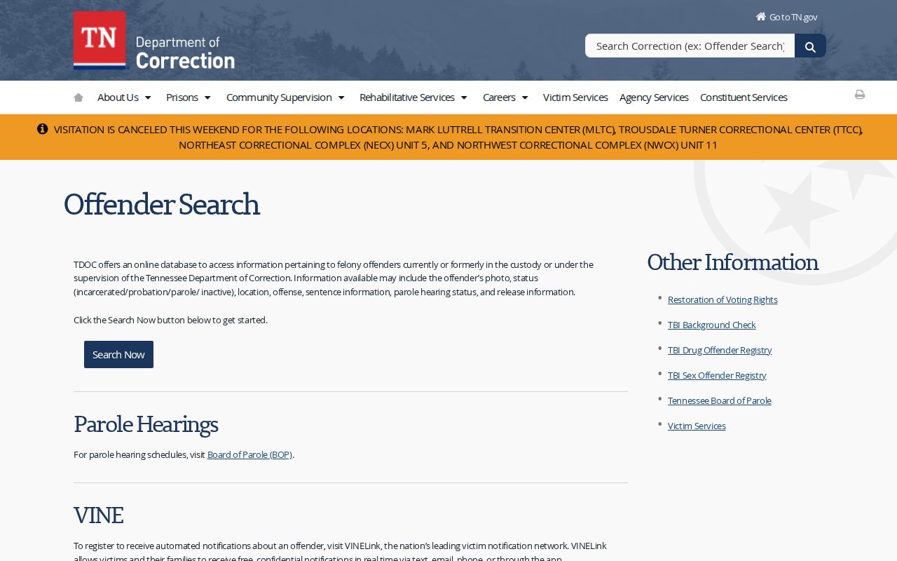 Haywood County Tennessee TDOC offender photo search information